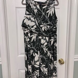 Lands' End Dark Green and White Leaf Print Midi Dress